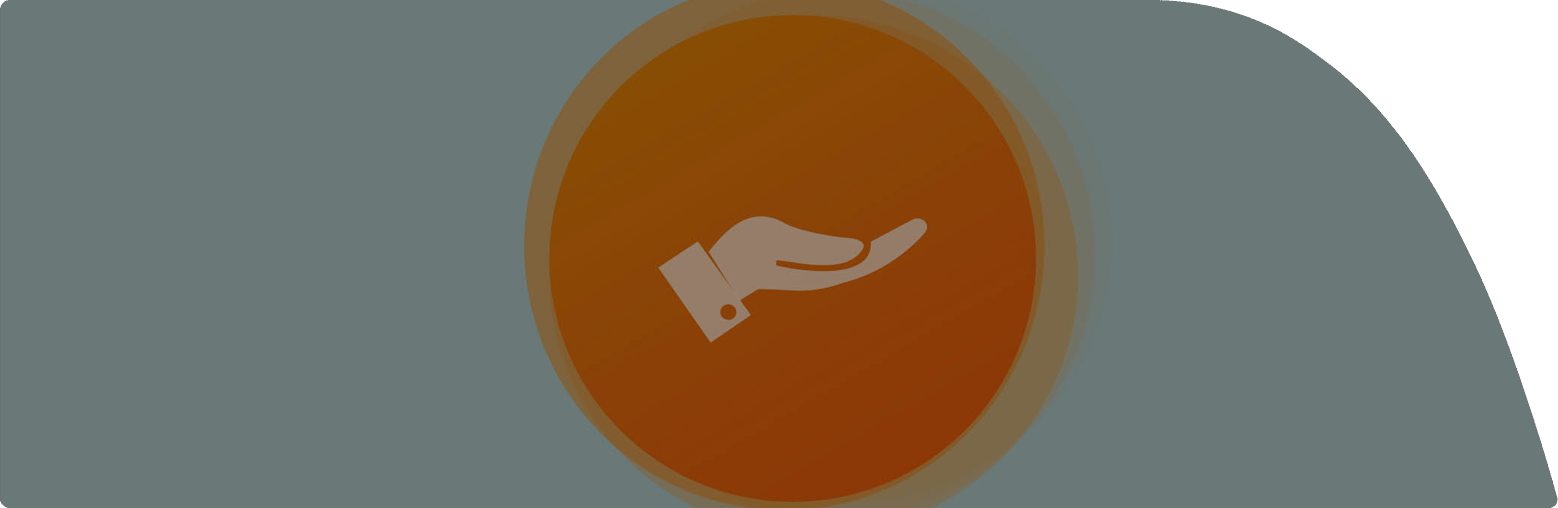 Logo der Anwendung Onkobutler mit einer stilisierten Hand in einem orangefarbenen Kreis und dem Schriftzug Onkobutler Alles in meiner Hand auf hellem graublauen Hintergrund